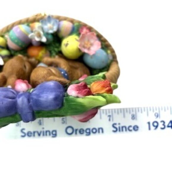 Porcelain Easter Basket Figurine With Rabbits  Eggs‎ Spring Decor 8\